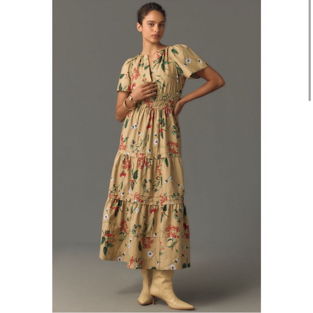 Anthropologie Somerset Beige Floral Maxi Dress - size Large